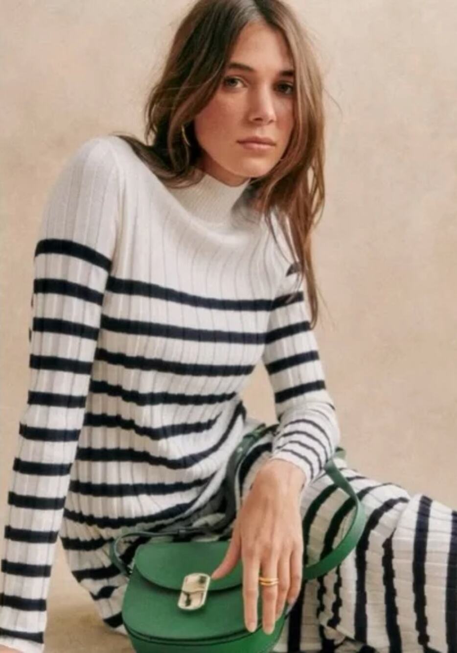 Sezane | Katrina Striped Knit Sweater Dress in Ecru Navy Cream XL